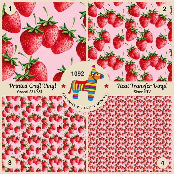 Pink Strawberry Fruit Printed HTV, Pattern Vinyl, Iron on, Glitter HTV, Faux leather, Puff Heat transfer Vinyl,  Adhesive Craft Vinyl 1092