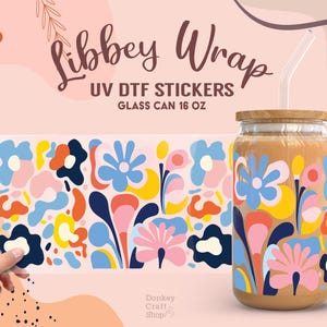 Matisse Boho Floral UV Dtf, Ready to Transfer, Libbey Glass Can Wrap, UV Dtf Cup Wrap, UV Dtf Transfers, 16oz Cup Wrap UV102