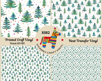 Watercolor Christmas Trees Printed HTV, Pattern Vinyl, Iron on Vinyl, Glitter HTV, Puff Heat transfer Vinyl, Adhesive Craft Vinyl- X082