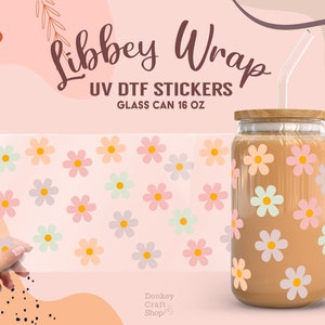 Pastel Flowers UV Dtf, Ready to Transfer, Libbey Glass Can Wrap, UV Dtf Cup Wrap, UV Dtf Transfers, 16oz Cup Wrap UV013