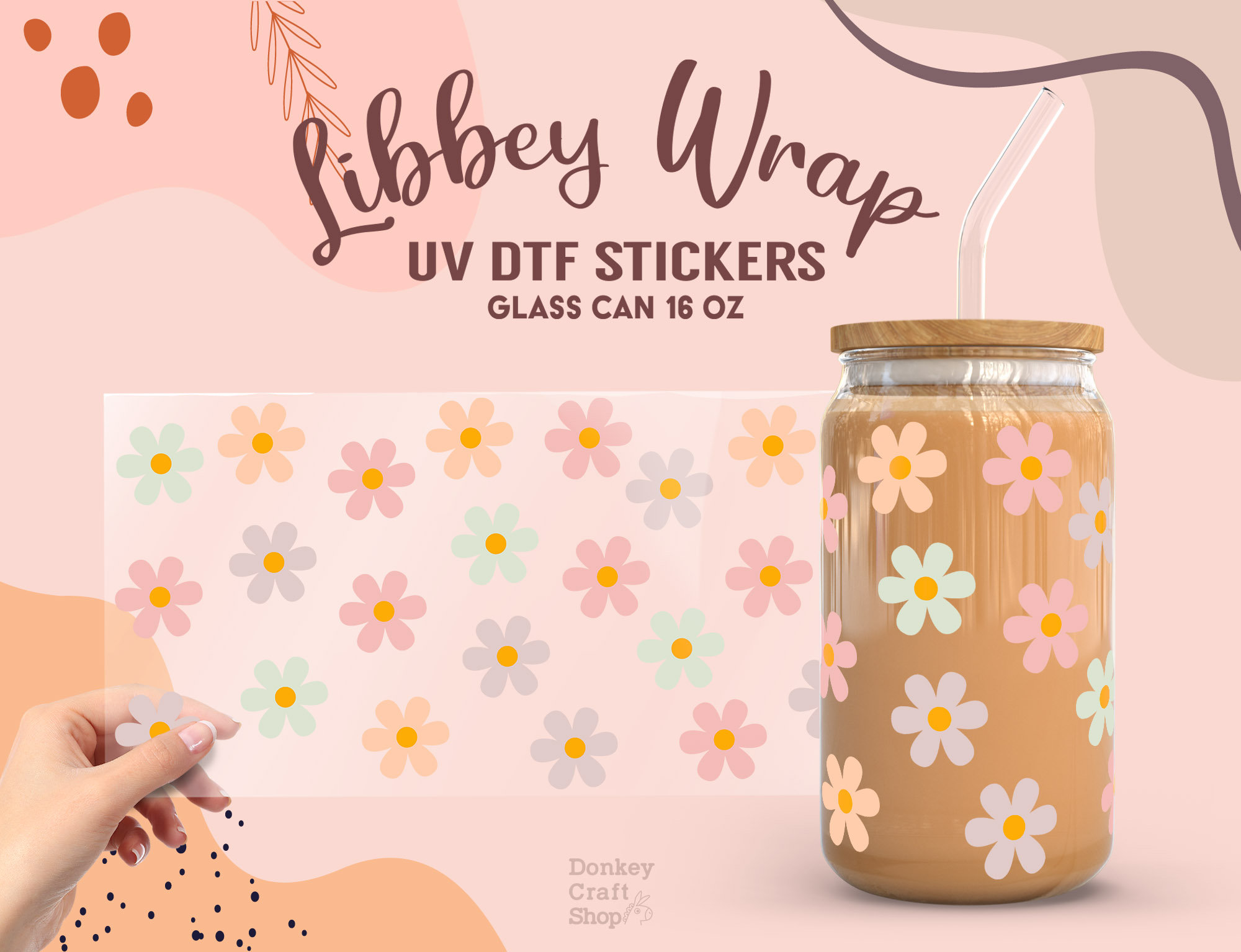 Pastel Flowers UV Dtf, Ready to Transfer, Libbey Glass Can Wrap, UV Dtf Cup Wrap, UV Dtf Transfers, 16oz Cup Wrap UV013