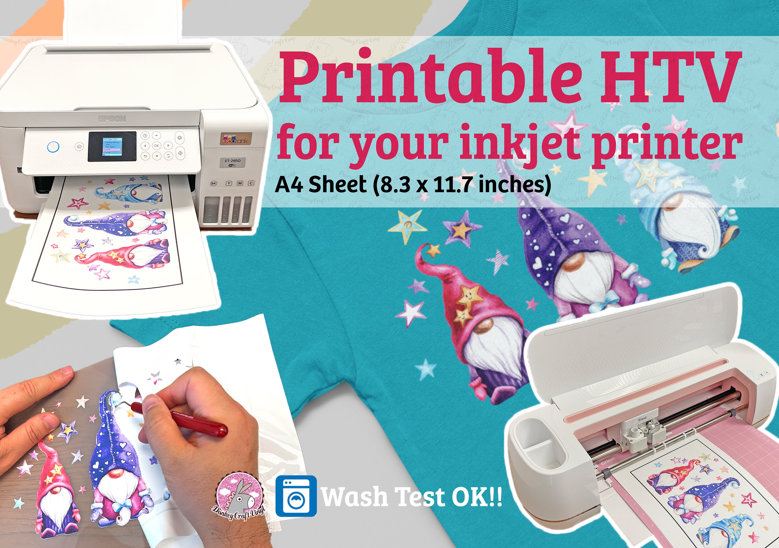 50 Sheets Dark Fabric Inkjet Heat Transfer Paper A4 (8.27 x 11.7) Inkjet  Printable Heat Transfer Paper DARK T-shirt Iron-on