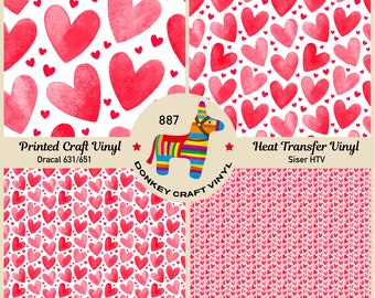 Valentines Heart seamless Printed HTV, Pattern Vinyl, Patterned Vinyl,  Faux leather, Puff Heat transfer Vinyl,  Adhesive Craft Vinyl- 887