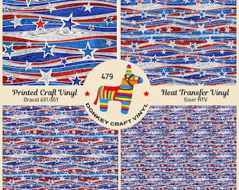 National colors of USA Printed HTV, July 4th, independence day, Pattern Vinyl, Puff Heat transfer Vinyl,  Adhesive Craft Vinyl- 479