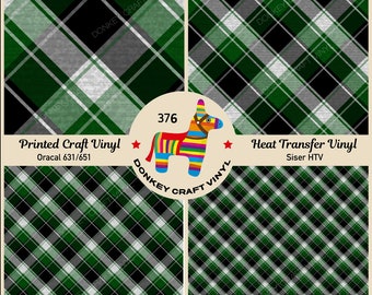 Green Tartan plaid Printed HTV, Pattern HTV, Pattern Vinyl, Iron on, Faux leather, Puff Heat transfer Vinyl,  Adhesive Craft Vinyl- 376