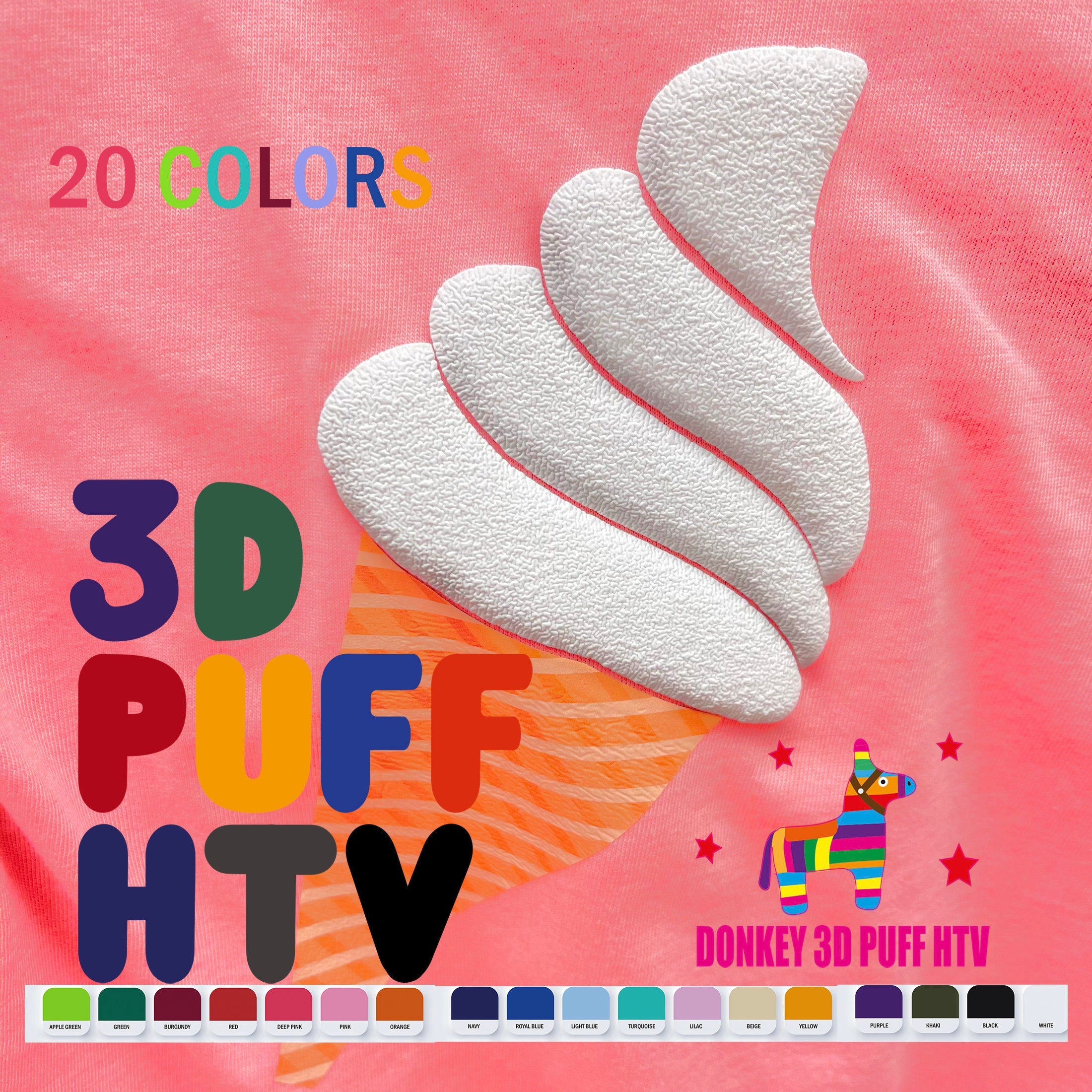 3D Puff Heat Transfer Vinyl 3 Sheets 12x10 Puffy HTV Iron on Vinyl Pink