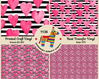 Watercolor Love Heart stripes Printed HTV| Puff Heat transfer Vinyl, Patterned Vinyl |  Adhesive Vinyl, Glitter HTV,  Vinyl- 1136