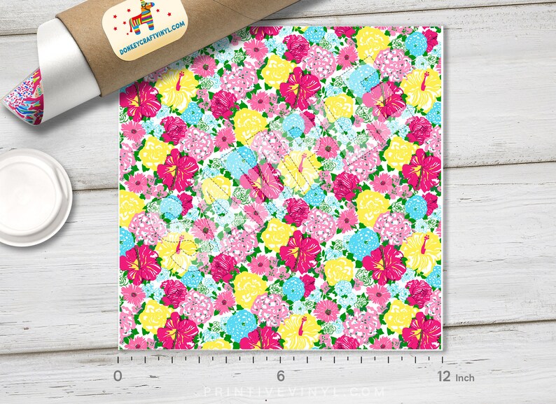Floral Pattern Vinyl Glitter HTV Patterned Iron on Vinyl Siser Heat Transfer Vinyl Oracal Adhesive Vinyl L025