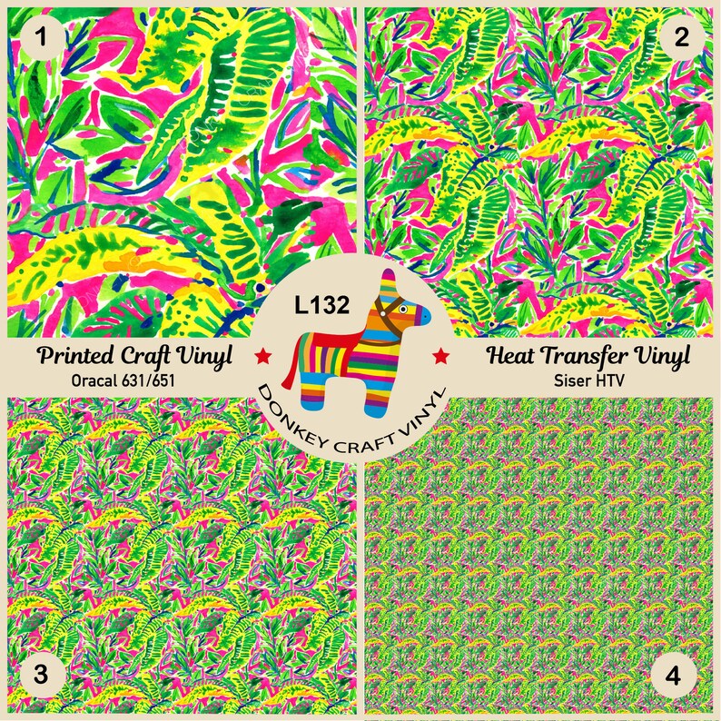 Oracal Adhesive Vinyl L132 Glitter HTV Tropical Floral Flower Printed Vinyl Patterned Iron on Vinyl Siser Heat Transfer Vinyl