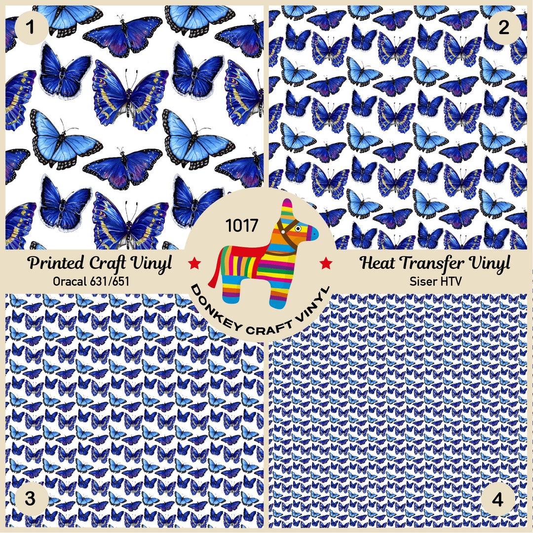 Pattern Htv Printed Blue Butterflies Printed HTV, Pattern Vinyl, Iron on HTV, Glitter Faux ...