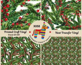 Christmas Tree Fir branches Printed HTV, Iron on Vinyl, Pattern Vinyl, Faux leather, Puff Heat transfer Vinyl,  Adhesive Craft Vinyl- X058