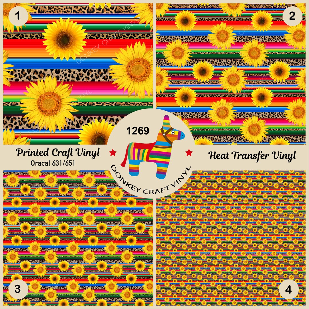 Sunflower Serape Leopard Pattern HTV, Mexico Zarape Printed Vinyl, Heat