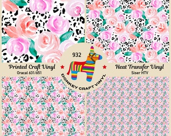 Patterned Vinyl | Rose and Leopard Printed HTV, , Adhesive Craft Vinyl,Patterned Faux leather, Puff Heat transfer Vinyl 932