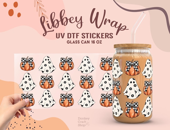 Halloween Ghost Pumpkin UV Dtf, Ready to Transfer, Libbey Glass Can Wrap, UV Dtf Cup Wrap, UV Dtf Transfers, 16oz Cup Wrap UV039