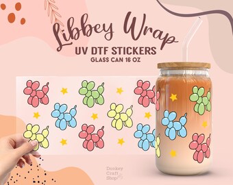 Balloon dog UV Dtf, Ready to Transfer, Libbey Glass Can Wrap, UV Dtf Cup Wrap, UV Dtf Transfers, 16oz Cup Wrap UV093