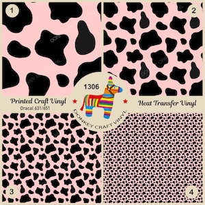 Patterned Vinyl | Pink Cow Printed HTV, Animal Print,Adhesive Craft Vinyl,Patterned Faux leather, Puff Heat transfer Vinyl - 1306