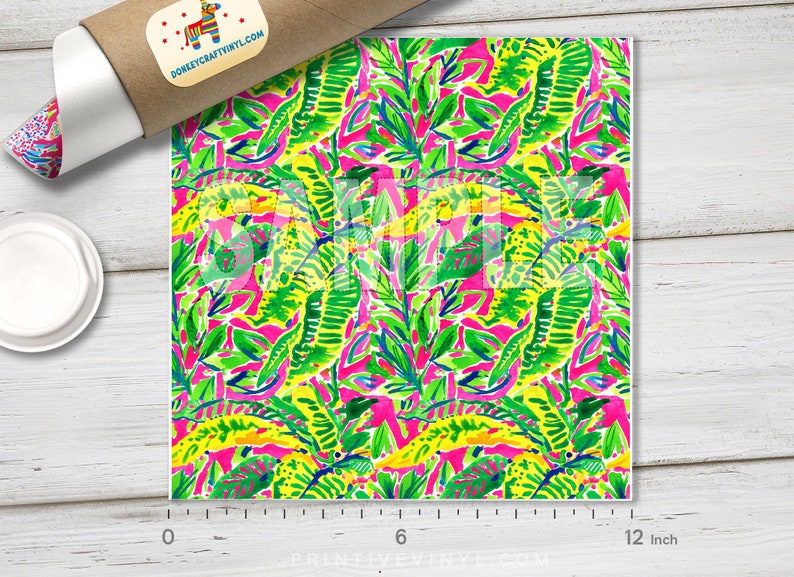 Oracal Adhesive Vinyl L132 Glitter HTV Tropical Floral Flower Printed Vinyl Patterned Iron on Vinyl Siser Heat Transfer Vinyl