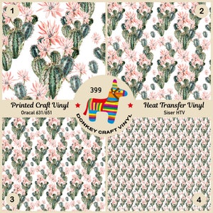 Watercolor Cactus Printed Vinyl, Patterned Vinyl, Iron on Pattern HTV, Faux leather, Puff Heat transfer Vinyl,  Adhesive Craft Vinyl- 399