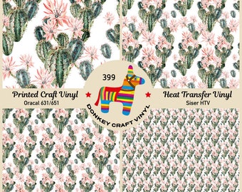Watercolor Cactus Printed Vinyl, Patterned Vinyl, Iron on Pattern HTV, Faux leather, Puff Heat transfer Vinyl,  Adhesive Craft Vinyl- 399
