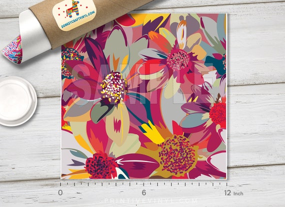 Flower Garden Patterned Iron on Siser Oracal Printed HTV Craft vinyl- 271