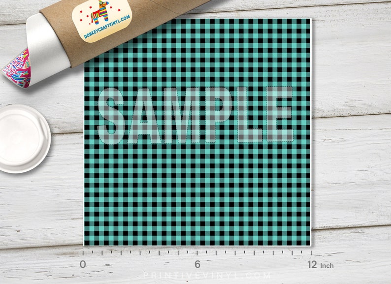 Siser Heat Transfer Vinyl Pattern HTV Oracal Adhesive Craft Vinyl- 1119 Pattern Vinyl Black and Mint plaid Printed HTV