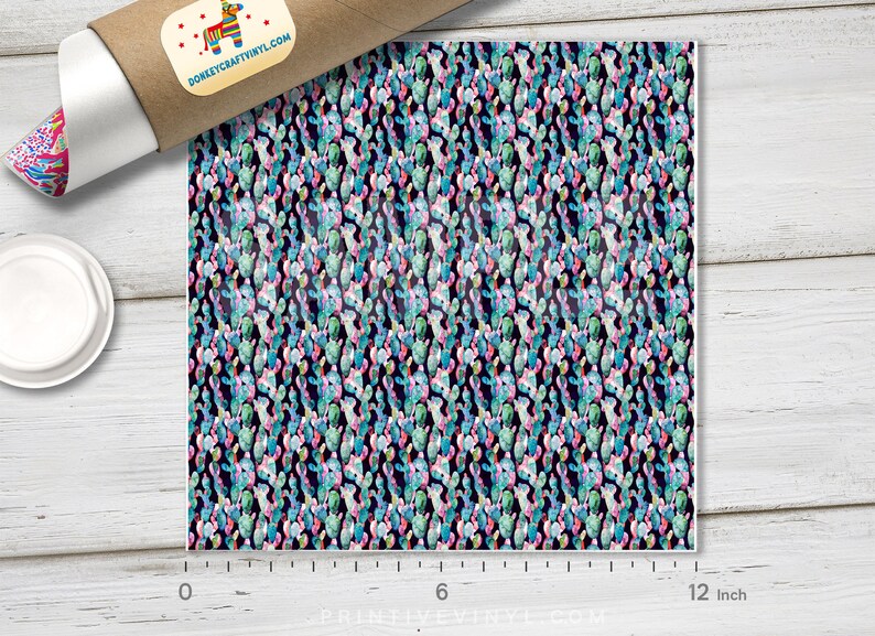Iron on Vinyl Oracal Adhesive Craft Vinyl- 507 Watercolor Cactus Printed HTV Glitter HTV Pattern Vinyl Siser Heat Transfer Vinyl