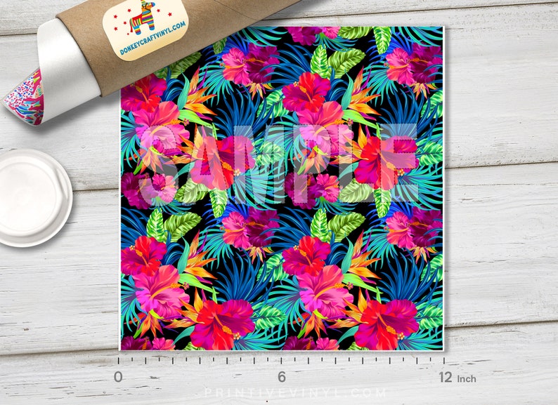 Tropical Flower Printed HTV Pattern HTV Pattern Vinyl Iron Etsy