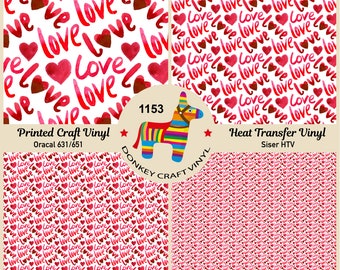 Love Heart  Patterned HTV, Iron on Vinyl, Glitter HTV,  Faux leather, Puff Heat transfer Vinyl,  Adhesive Craft Vinyl- 1154