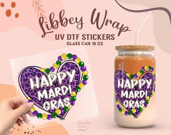 Happy Mardi Gras UV Dtf Sticker, Ready to Transfer, Libbey Glass Can Wrap, UV Dtf Cup Wrap, UV Dtf Transfers, Tumbler Uv Sticker UV086