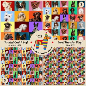 Pet Dog Printed HTV, Patterned Vinyl, Iron on Vinyl, Glitter Faux leather, Puff Heat transfer Vinyl,  Adhesive Craft Vinyl- 1029