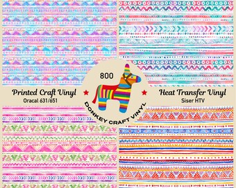 Vinile termotrasferibile (HTV) con motivo etnico tribale azteco ad acquerello, vinile stampato, vinile termotrasferibile glitterato, HTV con motivo, vinile adesivo per lavori creativi - 800
