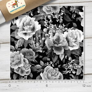 Black and White Roses Printed HTV, Pattern Vinyl, Pattern HTV Puff Heat transfer Vinyl, Glitter HTV, Adhesive Craft Vinyl 1372 image 2