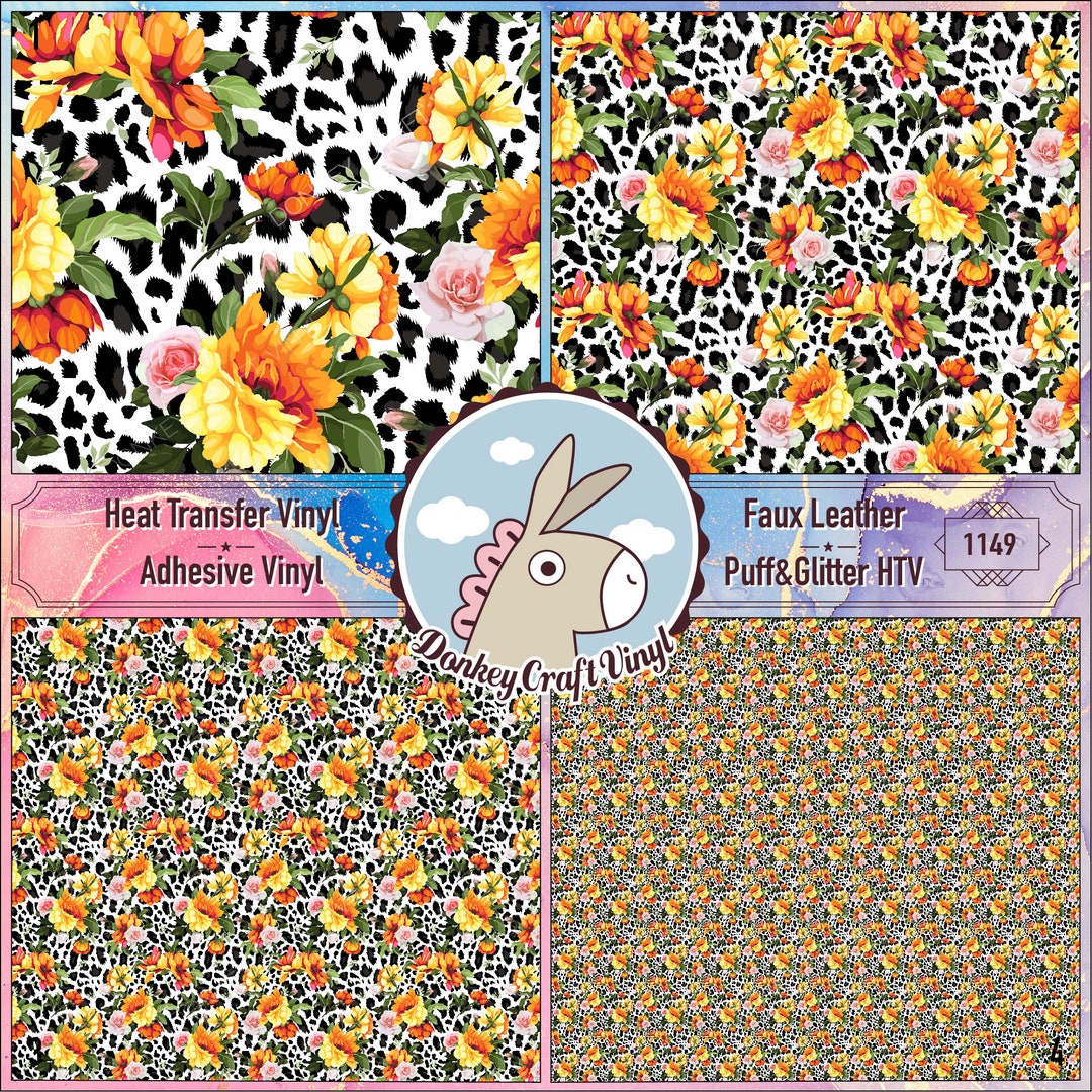 Leopard Color Htv Floral Leopard Patterned HTV, Iron on Vinyl, Faux Leather, Puff Heat ...