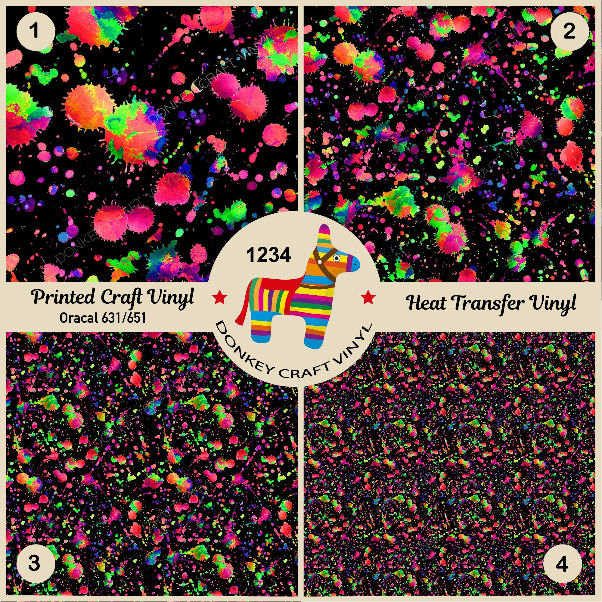 Watercolor Abstract Paint Splatter Printed HTV, Pattern Vinyl, Faux leather, Puff Heat transfer Vinyl,  Adhesive Craft Vinyl-1234