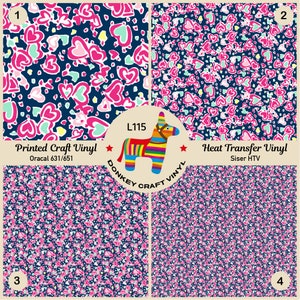 Love Heart Printed Vinyl, Glitter HTV, Patterned Iron on Vinyl, Faux leather, Puff Heat transfer Vinyl,  Adhesive Vinyl L115