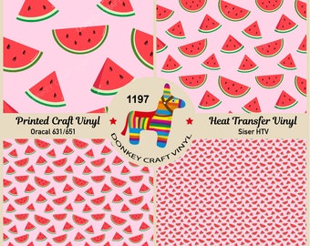 Pink Watermelon Fruit Pattern Printed Vinyl, Iron on Vinyl, Glitter HTV, Faux leather, Puff Heat transfer Vinyl,  Adhesive Craft Vinyl- 1197