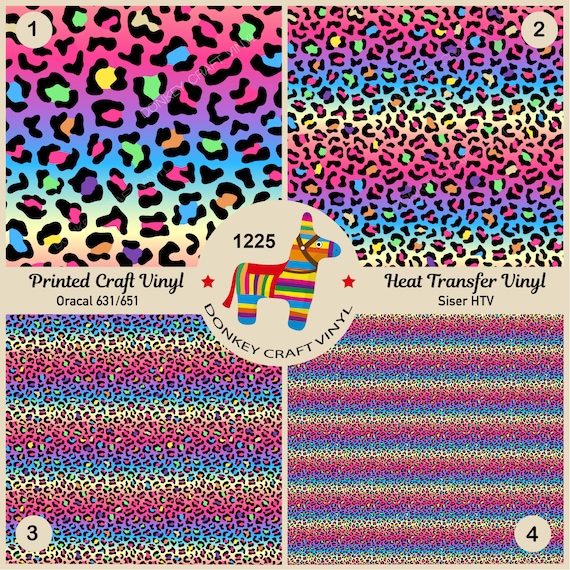 Rainbow Leopard Cheetah Animal Printed HTV, Patterned Vinyl, Glitter Iron on Vinyl, Puff Heat transfer Vinyl,  Adhesive Craft Vinyl- 1225