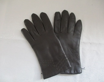 Leather gloves, women, winter, gloves, leather, vintage, lined (3)