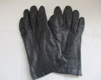 Leather gloves, black, women, gloves, lined, winter, vintage (2)