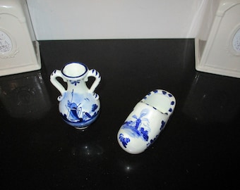 Set Delft Vase und Porzellan Schuh, delfter blau Holland Windmühle vintage