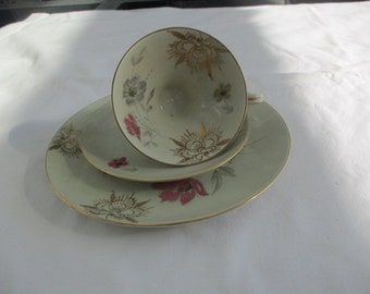 Tasse de collection, bord doré, porcelaine, or, fleurs d'été, service à café, service à thé, tasse, assiette, vintage, exclusif,