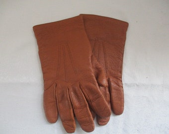 Leather gloves, women, gloves, light brown, lined, vintage (1)