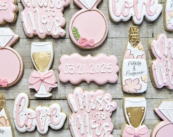 Petals & Prosecco Bridal Shower Cookies, Elegant Decorated Treats, Hand Painted (1 Dozen)
