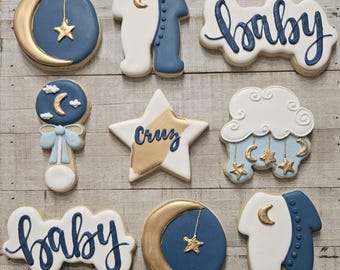 Over the moon, baby shower cookies, Two the moon theme birthday, 1 dozen