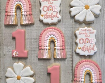 1st Birthday Cookies, Isn't She Theme, Rainbow, Floral, 1 Dozen