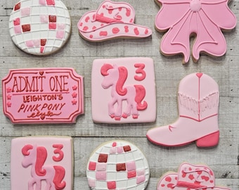 Pink Pony Club, Birthday Cookies, Disco, Western Theme, 1 Dozen