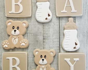 Teddy Bear Baby Shower Cookies, We Can Bearly Wait theme, 1 Dozen