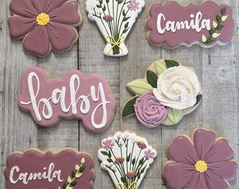 Baby in Bloom, Baby Shower themed cookies, customizable, 1 dozen