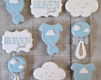 Heaven Sent, Baby Shower themed cookies, party favors, 1 dozen