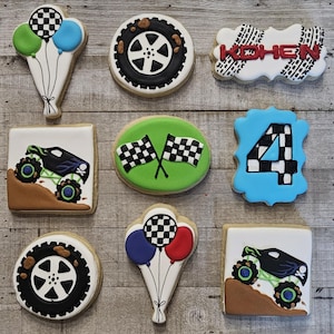 Monster truck cookies, Race Car, tire tracks, Big Wheels, 1 dozen